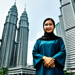 **

"A confident Malaysian woman in a professional baju kurung, standing in front of the Petronas Twin Towers in Kuala Lumpur, fully clothed, appropriate attire, safe for work, perfect anatomy, natural pose, professional photography, high quality, modest, family-friendly."

**
